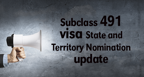 Subclass 491 visa State and Territory Nomination update